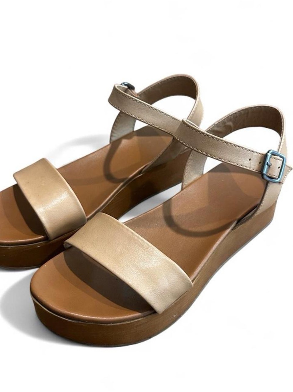 Neutral Beige Platform Ankle-Strap Sandals for Women